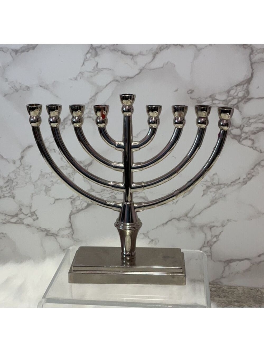 Silver tone Vintage Menorah Candle Holder Hanukkah - Picture 2 of 7